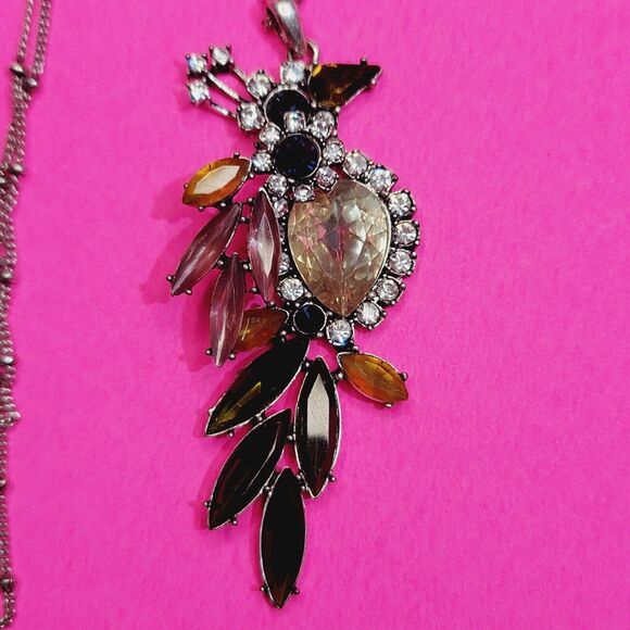 Silver 32" Birds Of Paradise Rhinestone Pendant Necklace - Picture 1 of 6